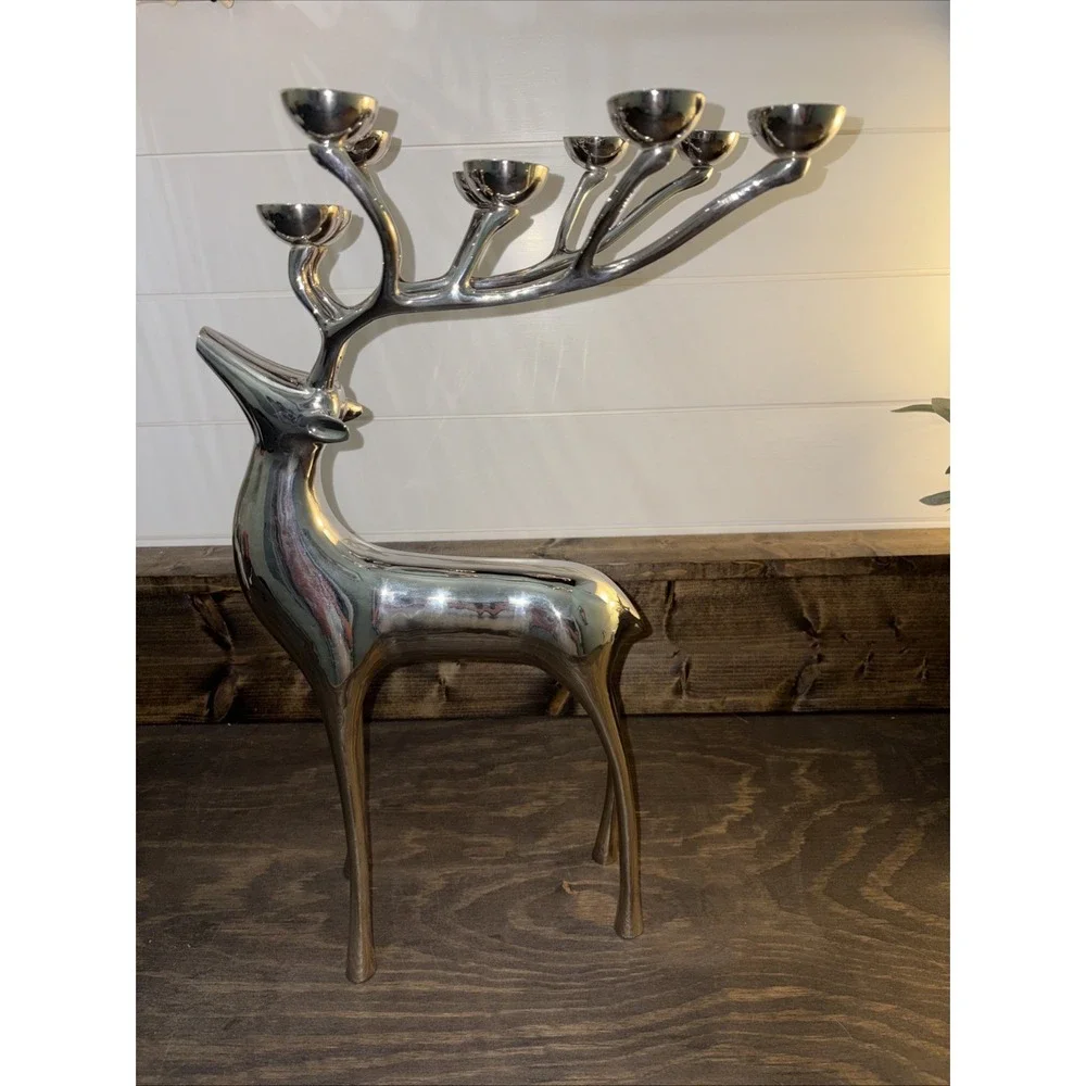Pottery Barn Silver Plated 10 Point Reindeer Candelabra Candle Holder